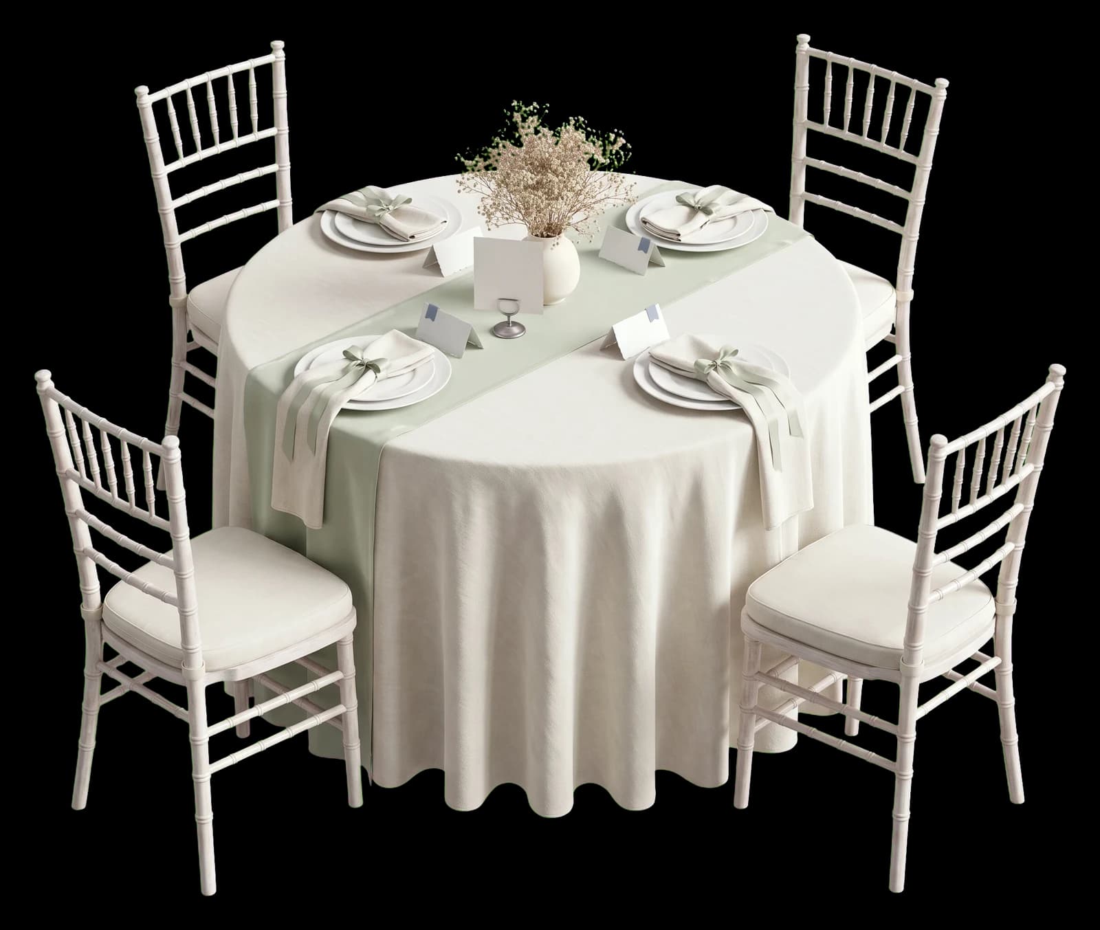 A round banquet table set for a wedding reception